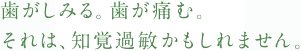 歯がしみる。歯が痛む。それは、知覚過敏かもしれません。